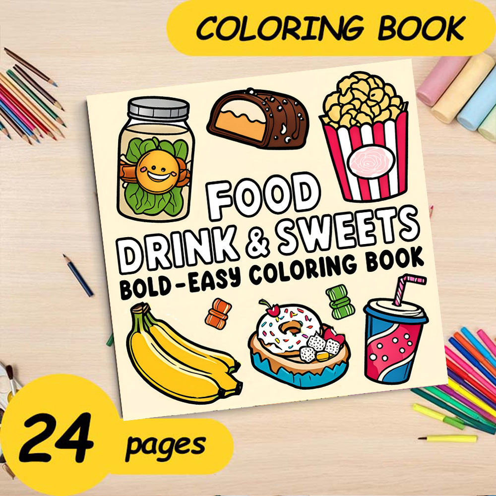 FOOD DRINK & SWEETS BOLD-EASY  - Food Y Snacks Coloring Book ulasan dan harga